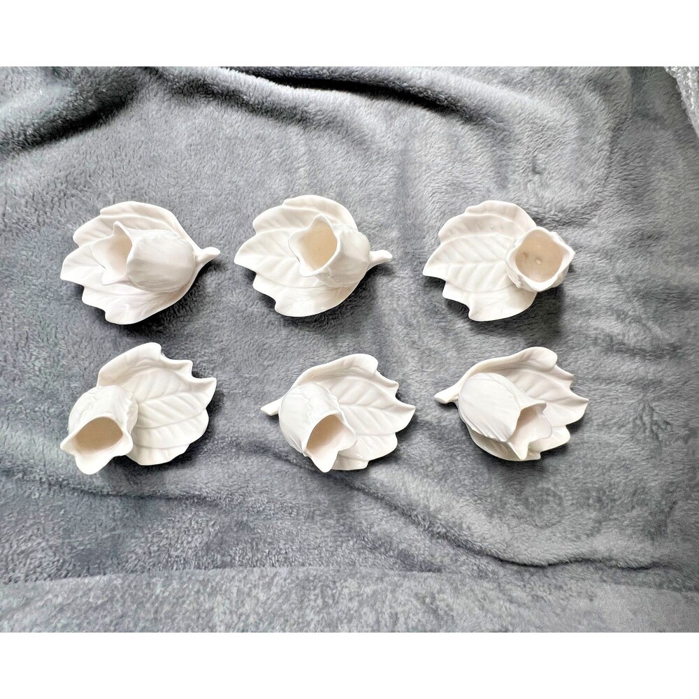 Vintage SRG Japan White Porcelain Leaf Flower Bud Vases / Trinket Dishes